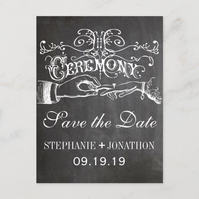 Chalkboard Ceremony Vintage Save the Date Announcement Postcard (Front)