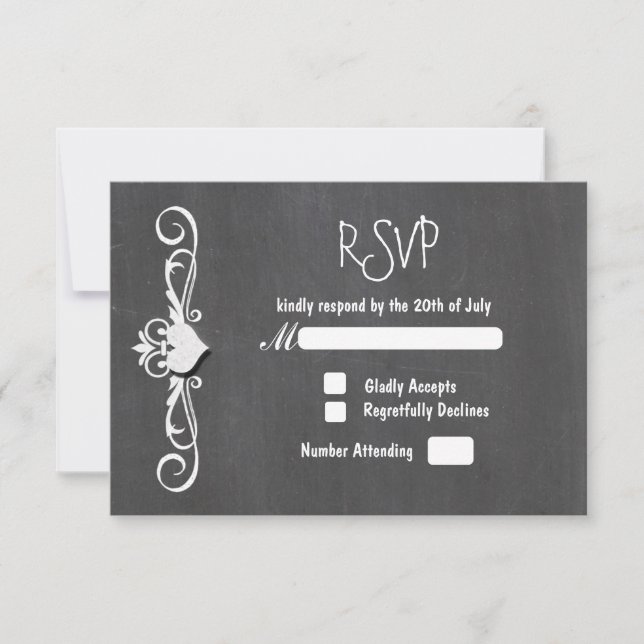 Chalkboard Chalk HeartWedding RSVP card invitation (Front)