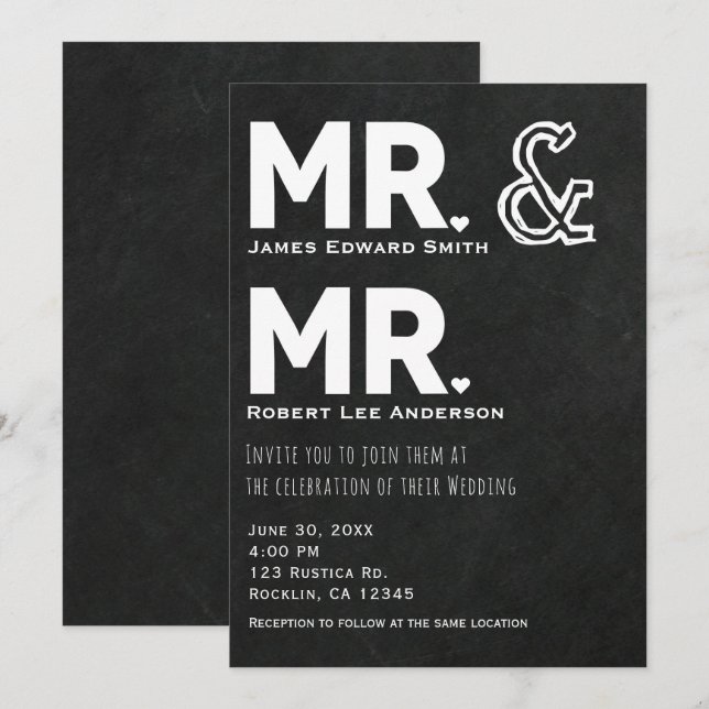 Chalkboard Chalk Mr. & Mr. Gay Wedding Engagement Invitation (Front/Back)