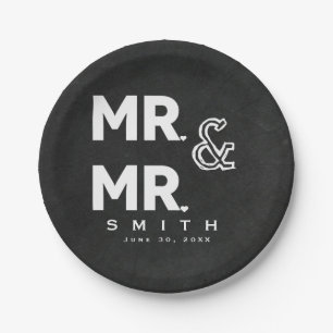 Chalkboard Chalk MR. & MR. Gay Wedding Engagement Paper Plate