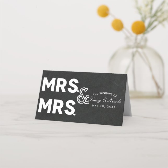 Chalkboard Chalk Mr. & Mrs. Wedding Table Seating Place Card (Front)
