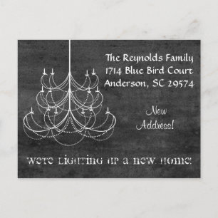 Chalkboard Chandelier New Address Moving Card