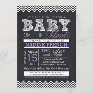 Chalkboard Chevron Baby Shower Invitation, Girl Invitation