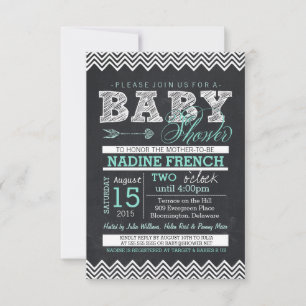 Chalkboard Chevron Baby Shower Invitation, mint Invitation