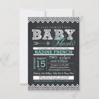 Chalkboard Chevron Baby Shower Invitation, mint Invitation