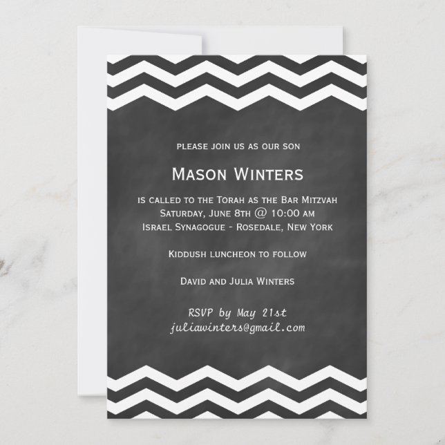 Chalkboard Chevron Bar Mitzvah Invitation (Front)