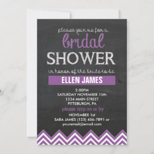 Chalkboard Chevron Bridal Shower Purple Invitation