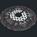 Chalkboard Christmas and Polka Dots Tree skirt<br><div class="desc">Stylish chalkboard Christmas Tree skirt with reindeer and snowflakes. Scalloped trim design on inner edge and polka dot border in black,  grey and white.</div>