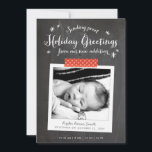 Chalkboard Christmas Baby Announcement<br><div class="desc">A perfect choice for new parents, this holiday card sends Christmas greetings while showcasing your sweet new addition in modern rustic style featuring a chalkboard background and style photo frame accented with red polka dot washi tape. Personalise the front with baby's birth details and the back with a family photo...</div>