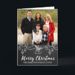 Chalkboard Christmas Folded Photo Card<br><div class="desc">Chalkboard background with hand drawn chalk decorations and holiday bells,  "Merry Christmas" script in white folded photo card. Personalise or delete text.</div>