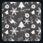 Chalkboard Christmas Fun Pattern Holiday Square Sticker<br><div class="desc">Just like writing on the schoolteacher's blackboard,  this fun and festive chalk board pattern looks like white handwritten text and drawings on a slate grey background.</div>