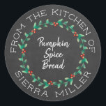 Chalkboard Christmas Holly Wreath Kitchen Treats Classic Round Sticker<br><div class="desc">Do you love to make kitchen goodies for family and friends for the Christmas holidays or anytime of year for that matter. Well here's the perfect finishing touch... a personalised label sticker with your name and the name of the kitchen treat you are sharing. A lovely, modern circular holly berry...</div>