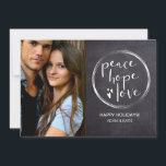 Chalkboard Christmas PEACE HOPE LOVE Personalised Holiday Card<br><div class="desc">Product Name: "Chalkboard Charm: Peace Hope Love Personalised Holiday Card" Product Description: Share the warmth of the holiday season with the "Chalkboard Charm: Peace Hope Love Personalised Holiday Card." This card is a perfect blend of modern design and personal touch, ideal for sending your festive greetings in a unique and...</div>