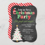 Chalkboard Christmas Tree Party Invitation<br><div class="desc">This fun and festive Chalkboard Christmas Tree party invitation is perfect for your Christmas holiday party! This design features a chalkboard background and festive Christmas Party pattern letters with a colourful, merry, white Christmas tree with gold accents. This is the perfect invitation for any Christmas party celebration and works great...</div>