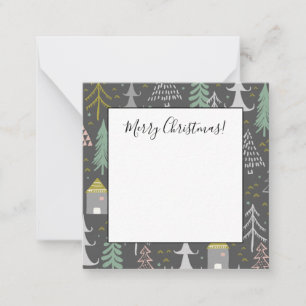 Chalkboard Christmas Trees and Houses Pink Yellow Card
