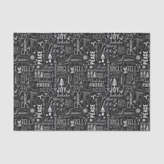 Chalkboard Christmas Typographic Tissue Paper (Front)