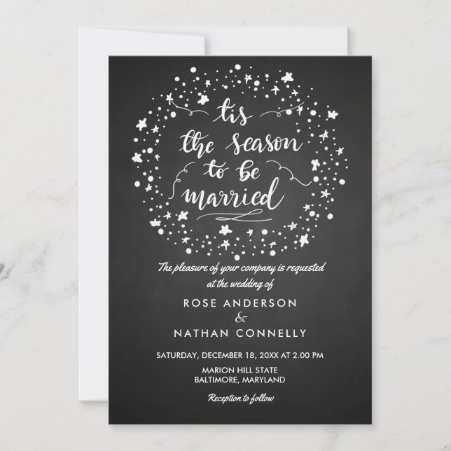 Chalkboard Christmas | Winter Wedding Handwritten Invitation (Front)