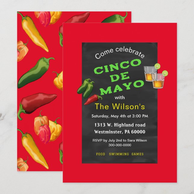 Chalkboard Cinco de Mayo Invitation (Front/Back)