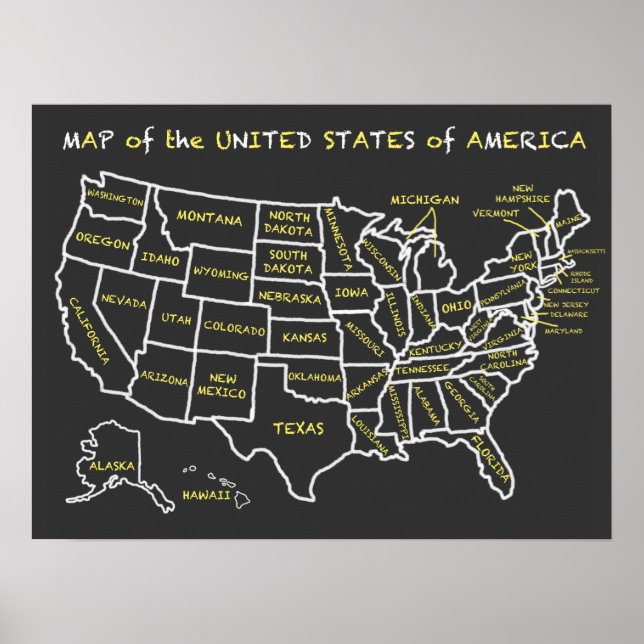 Chalkboard Classroom Map of the United States Poster (Front)