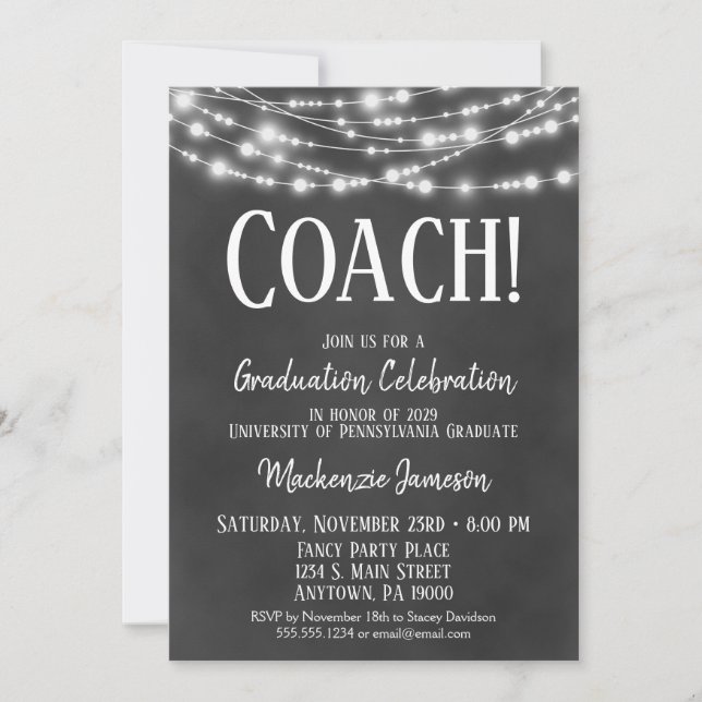 Chalkboard Coach Graduation Party Invitation (Front)