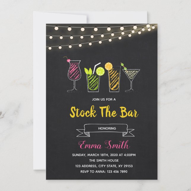 Chalkboard cocktail  stock the bar  invitation (Front)