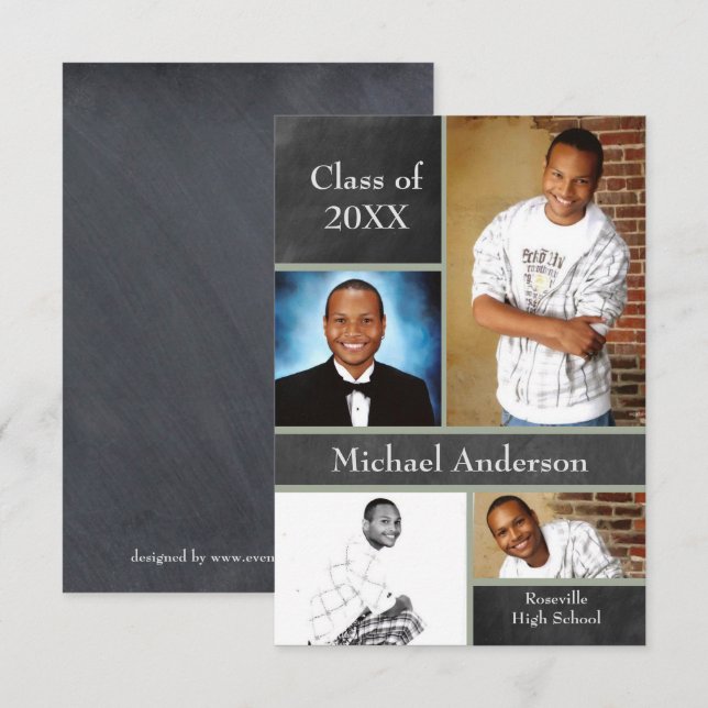 Chalkboard Collage - 3x5Grad Announcement (Front/Back)