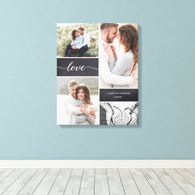Chalkboard couple Photo Collage Love script  Canvas Print (Insitu(Wood Floor))