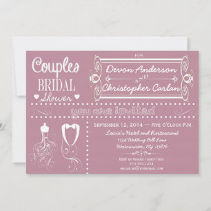 Chalkboard Couples Purple Bridal Shower Invitation