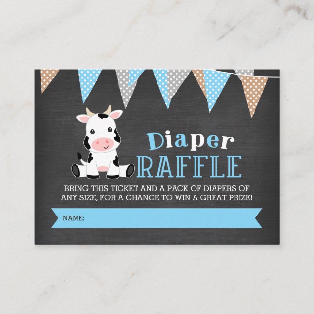 Chalkboard Cow Boy Diaper Raffle Ticket Enclosure Card (Front)