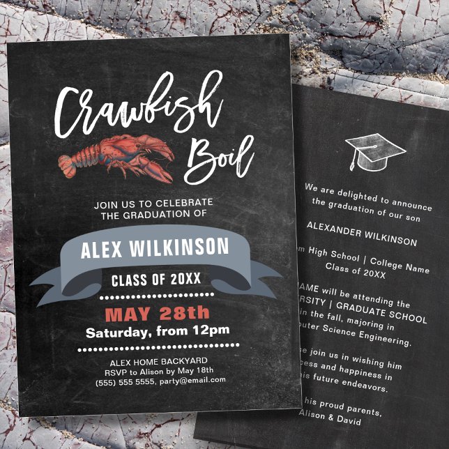 Chalkboard Crawfish Boil Graduation BBQ Party Invitation (Creator Uploaded)