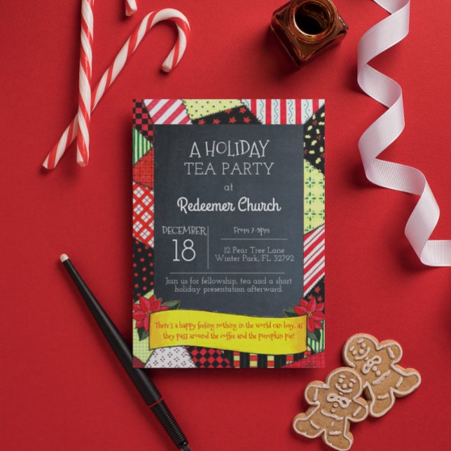 Chalkboard Crazy Quilt Holiday Party Invitation (Creator Uploaded)