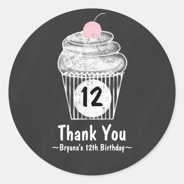 Chalkboard Cupcake Birthday Party Favour Sticker (Front)