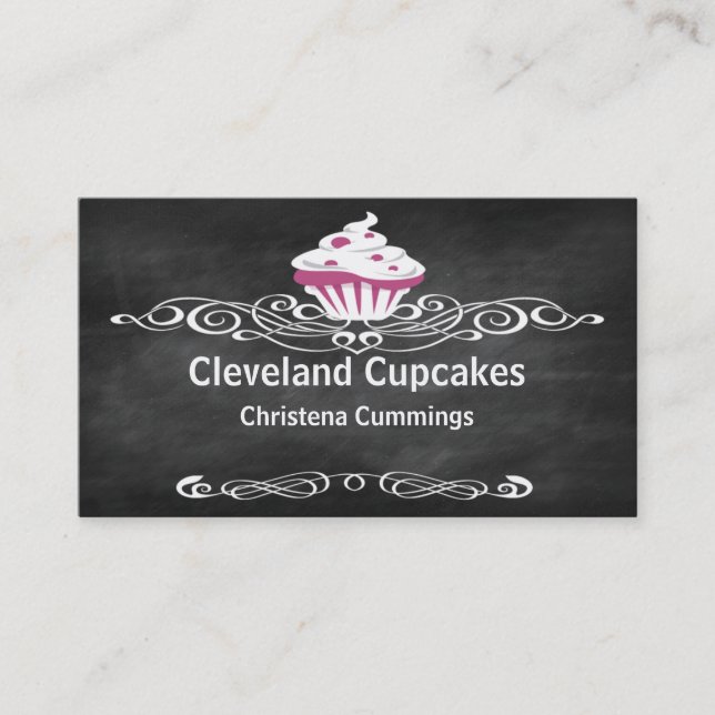 Chalkboard Cupcakes Business Card (Pink) (Front)