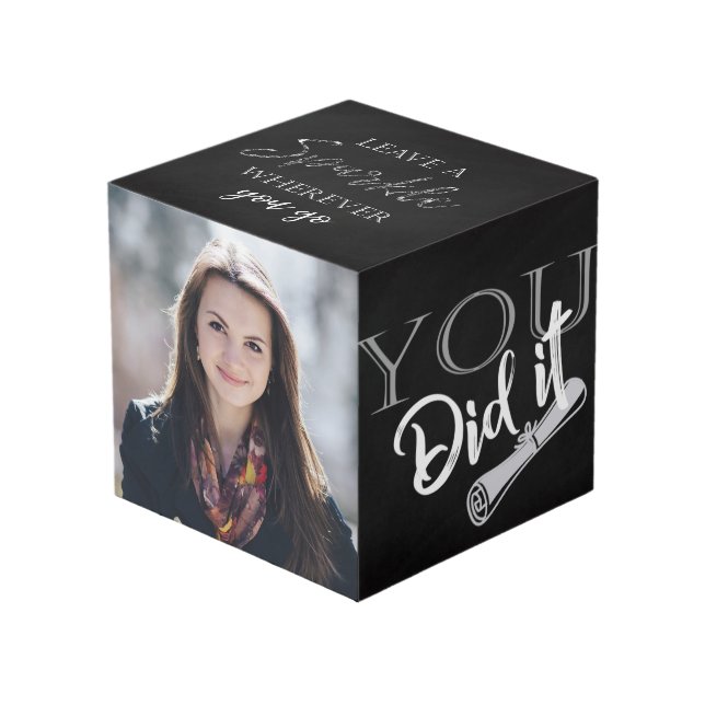 Chalkboard Custom Graduation Photo Cube (Front Angled)