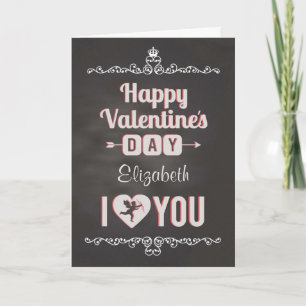 Chalkboard - Custom name, I Heart You Valentine Holiday Card