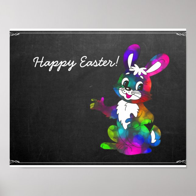 Chalkboard Cute Colourful Happy Easter Bunny Poster (Front)