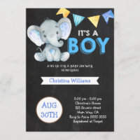 Chalkboard Cute Elephant Boy Baby Shower