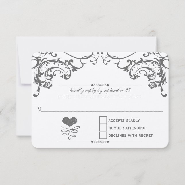 Chalkboard Cute Heart Initials Typography RSVP Card (Front)