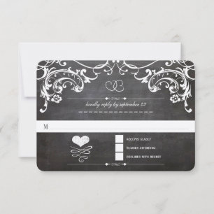 Chalkboard Cute Heart Initials Typography RSVP Card
