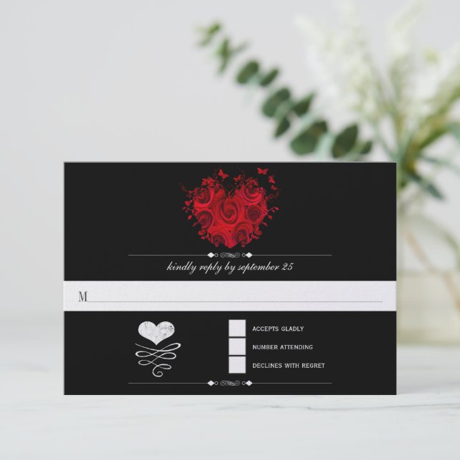 Chalkboard Cute Heart Initials Typography RSVP Card (Standing Front)