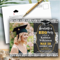 Chalkboard Cute Lace 2 Photo Graduation Invitation