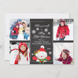 Chalkboard Cute Snowman 4 Photo Greeting Card