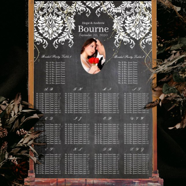 Chalkboard Damask Photo Wedding Seating Chart (To see frame pricing, please enter your frame and mat options.)