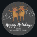 Chalkboard  Dancing Reindeer Christmas Sticker<br><div class="desc">Cute dancing reindeer Happy Holidays Sticker set on a chalkboard background.</div>