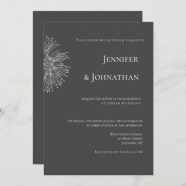 Chalkboard dandelion modern wedding invitations (Front/Back)