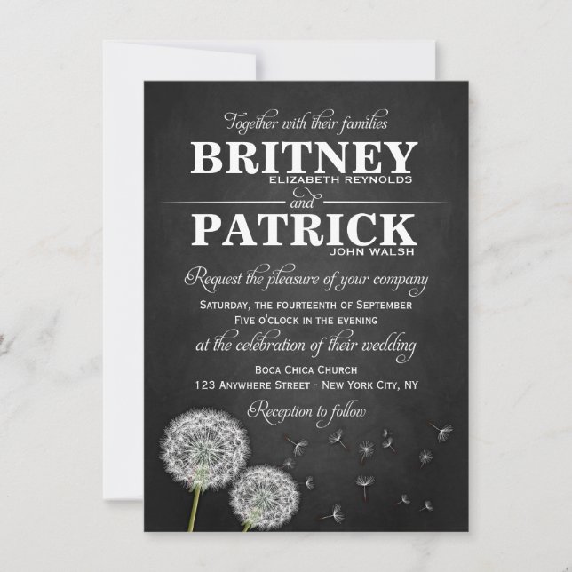 Chalkboard Dandelion Vintage Wedding Invitations (Front)