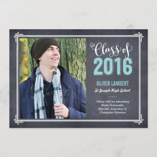Chalkboard Delight Graduation Announcement Blue