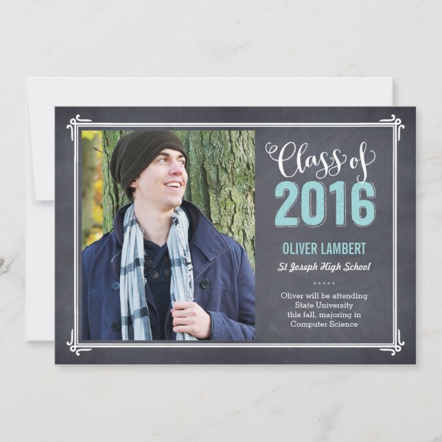 Chalkboard Delight Graduation Announcement Blue (Front)