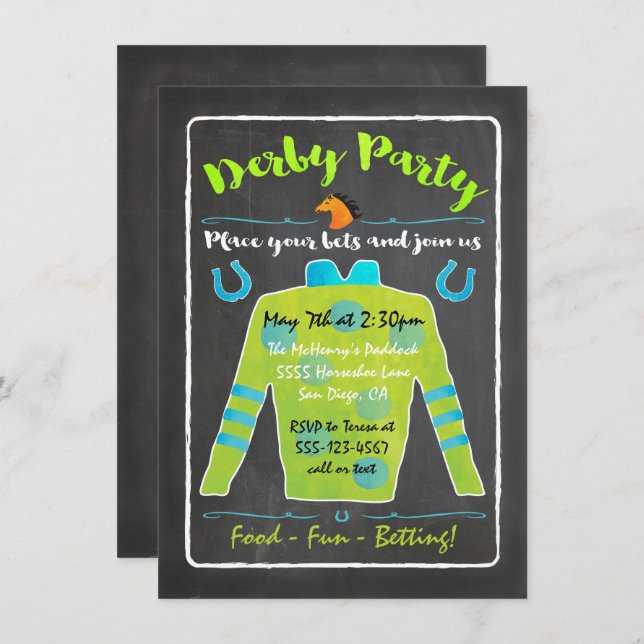 Chalkboard Derby Horse Racing Party Invitation (Front/Back)