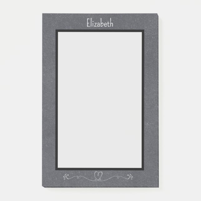 Chalkboard Design with Heart Flourish Personalised Post-it Notes (Front)